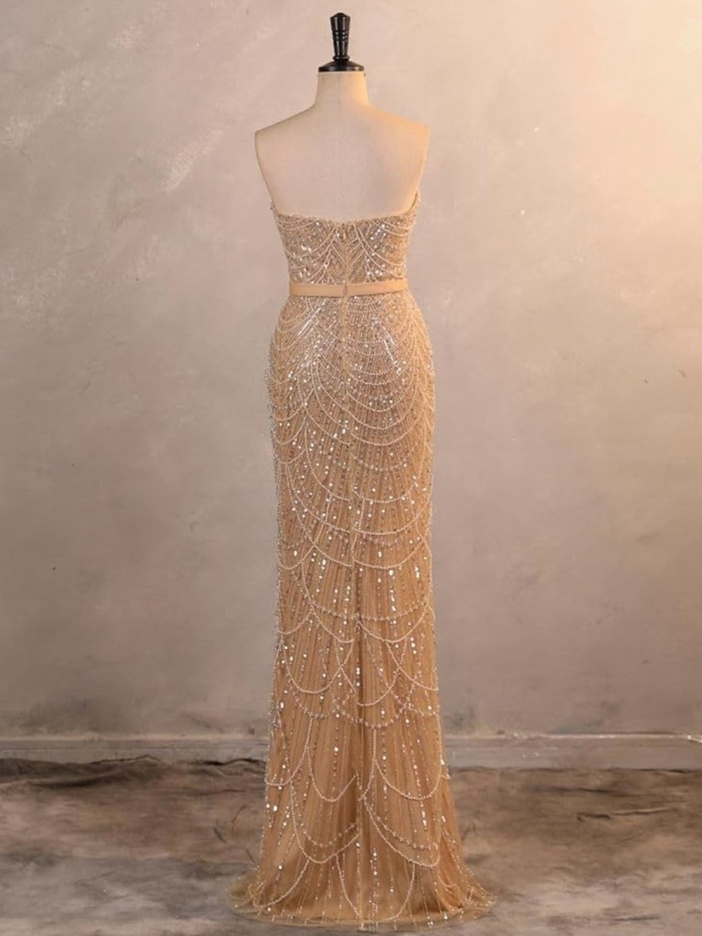 Beaded Cape Gown in Champagne - Picture 7 of 10